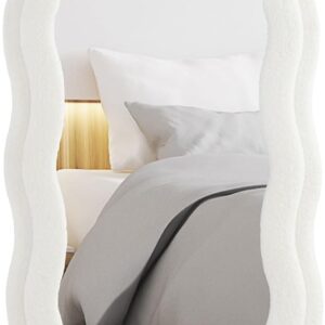 HOMCOM Full Length Mirror, 63" x 24" Irregular Wavy Mirror, Free Standing, Leaning or Wall Mirror Full Length with Frame and Arched Top for Living Room, Bedroom, White