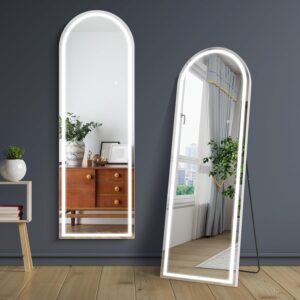 CILIBER LED Mirror Full Length, 63"x20" Full Length Mirror with Lights Arched Top, Arch Lighted Full Body Mirror, Wall Mounted Mirror Dimming with 3 Color Modes